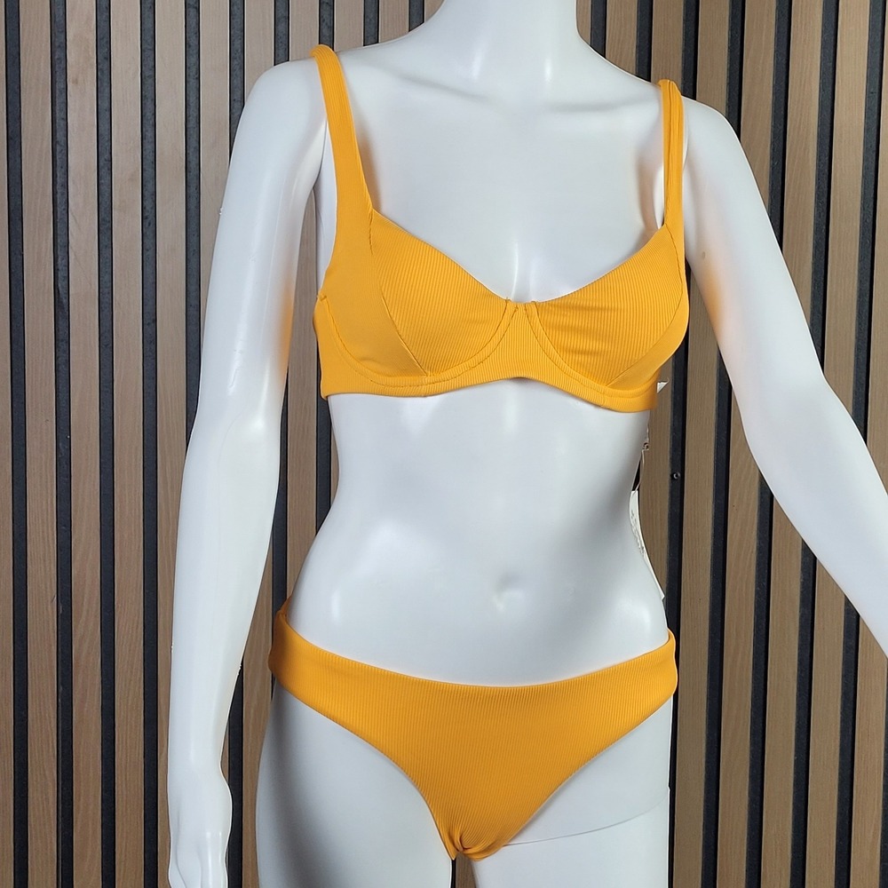 BECCA Ribbed Underwire Bikini Womens Small Orange Lace Up Back - NWT